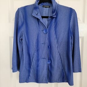 Carine Blue Ribbed Big Button Jacket